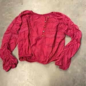 Free People Red Blouse with Button Detail